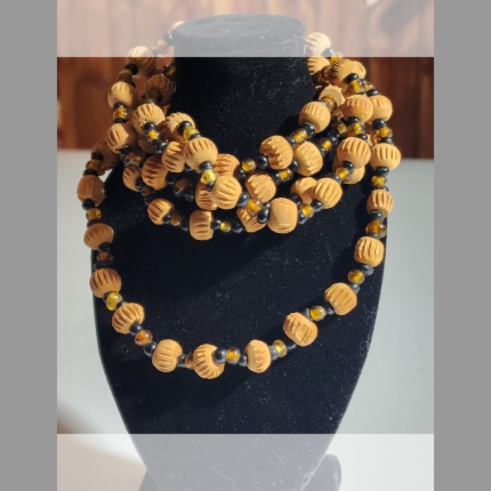 24 Inch Wood/amber Necklace